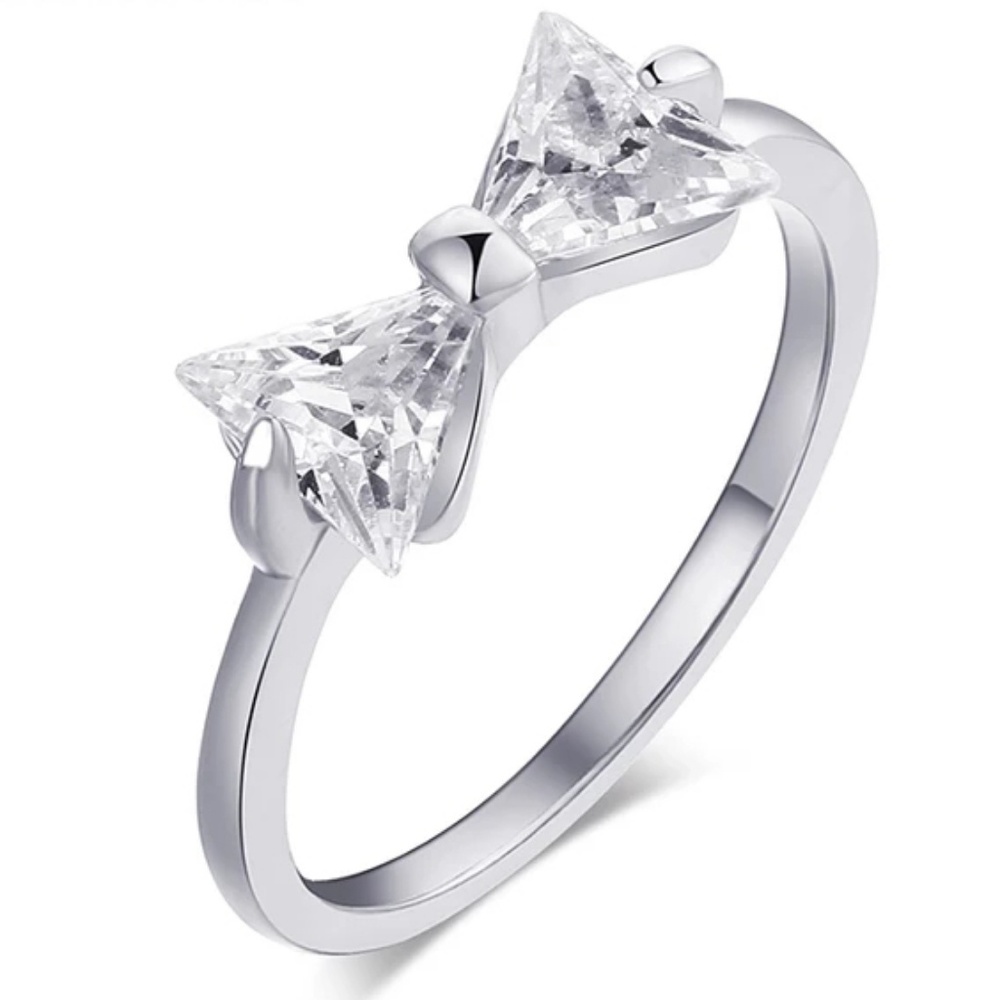 Brilliant! CZ Bow Layer Ring Silver Plated